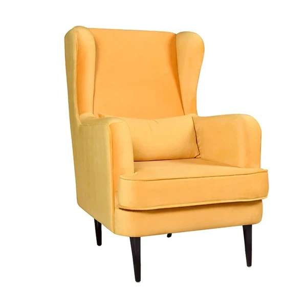 Werfo Genoa Wing Chair In Yellow Velvet Fabric - 28(W) x 31.5(D) x 42.5(H) inches; Seating Height - 17.5 inches