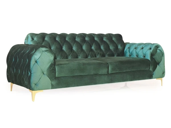 Werfo Karter Chesterfieled Sofa In Green Velvet Fabric (3 Seater)