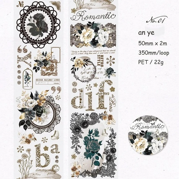 Nocturne Series Vintage Flower Lace Landscaping PET Tape - White