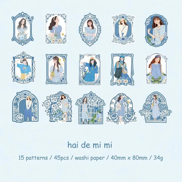 Palm Rose Character Girl Stickers - Blue