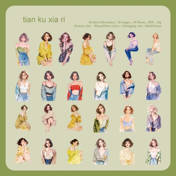 50 pcs Girl Sticker Set - Green