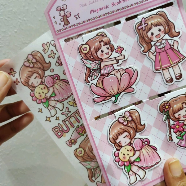 Kawaii Magnetic Bookmark & Stickers - Pink