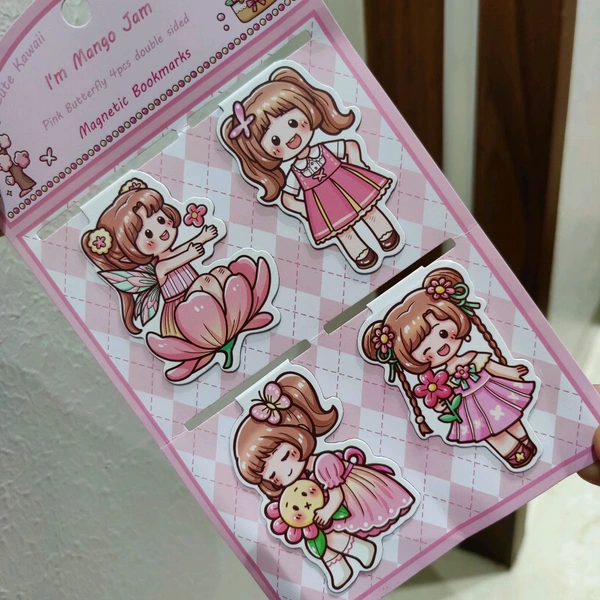 Kawaii Magnetic Bookmark & Stickers - Pink