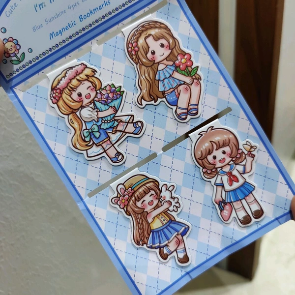 Kawaii Magnetic Bookmark & Stickers - Blue