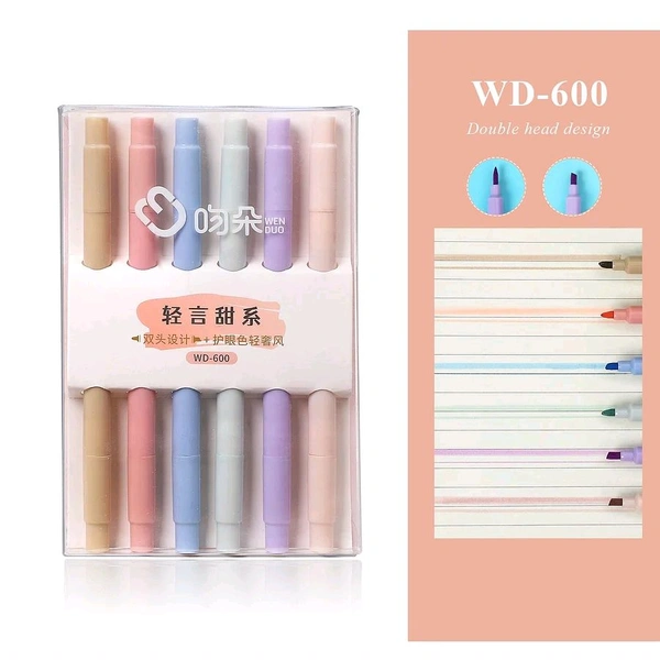 6 Pcs Double Head Highlighter - 600