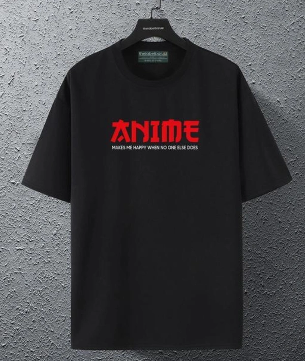 Men's Big Print Anime Black T-Shirt - Black, L