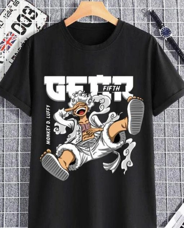 Stylish Black Mens Monkey D Luffy Anime T Shirt - Black, XL