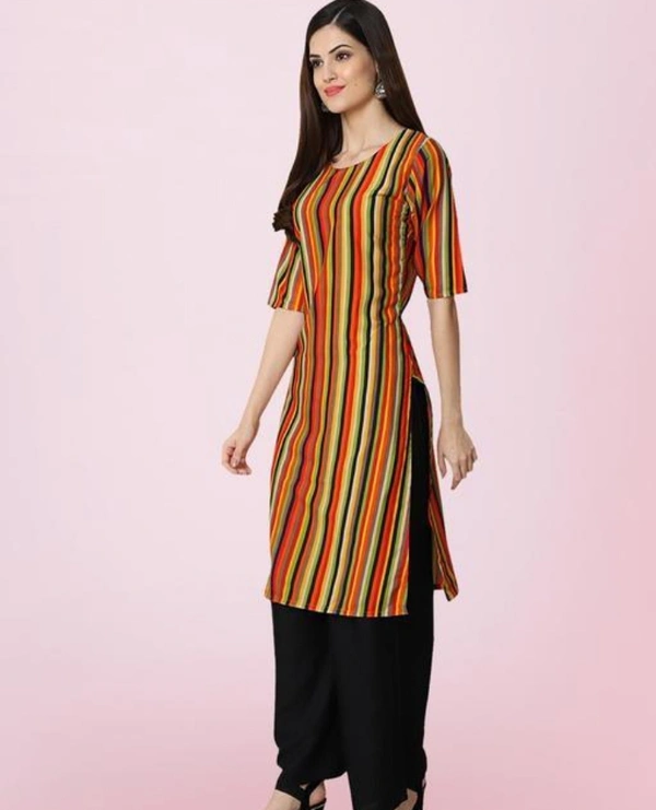 Women's Crepe Multicolor Stripe Printed Kurti - M
