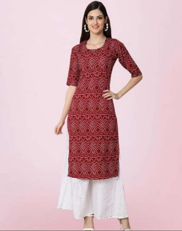 Stylish Women Maroon Color Bandhani Kurti - Maroon, XXL