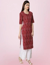 Stylish Women Maroon Color Bandhani Kurti - Maroon, XXL