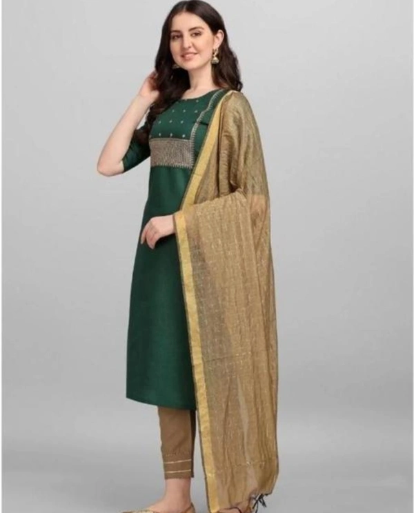 Women's Kurta With Pant And Dupatta - Japanese Laurel, XS