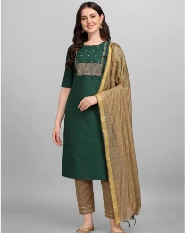 Women's Kurta With Pant And Dupatta - Japanese Laurel, L