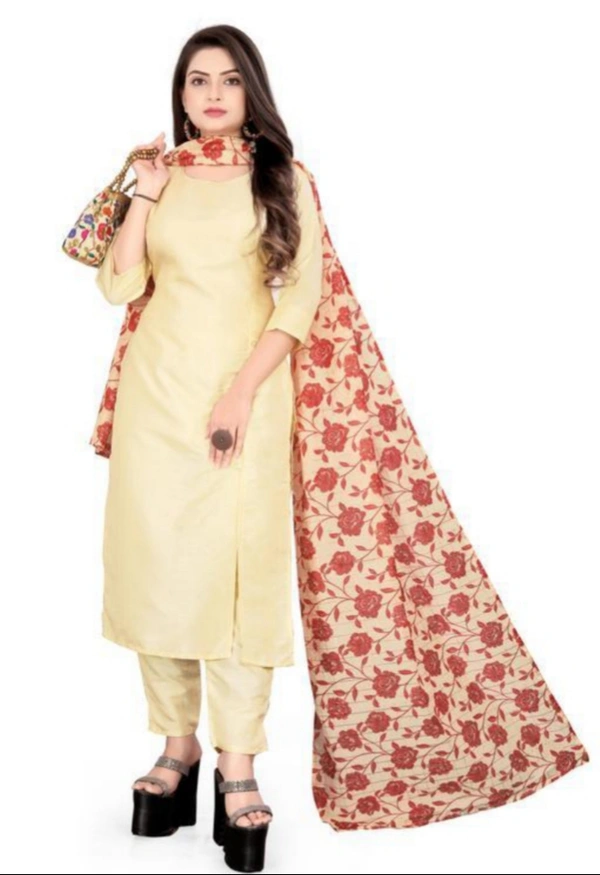 Cotton Kurta Set With Dupatta - Cream, S