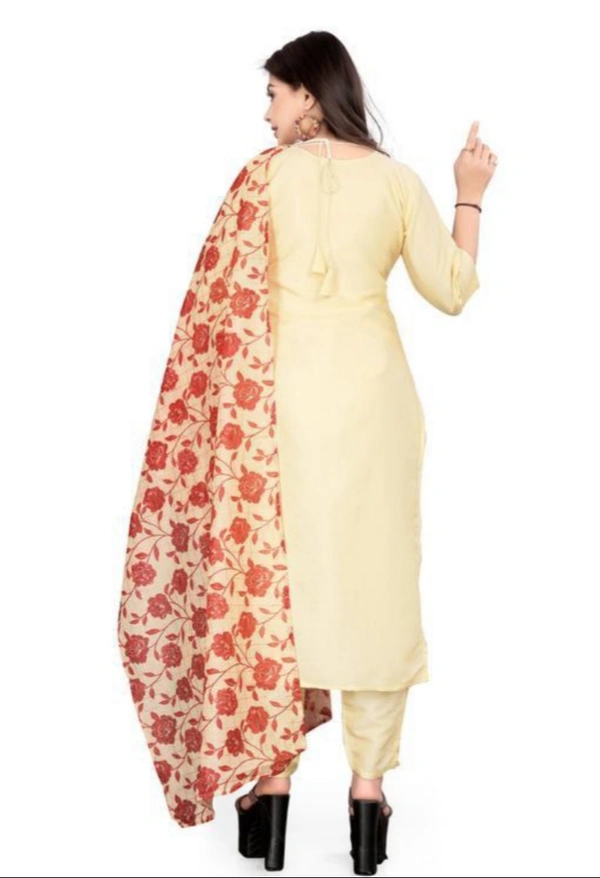 Cotton Kurta Set With Dupatta - Cream, S