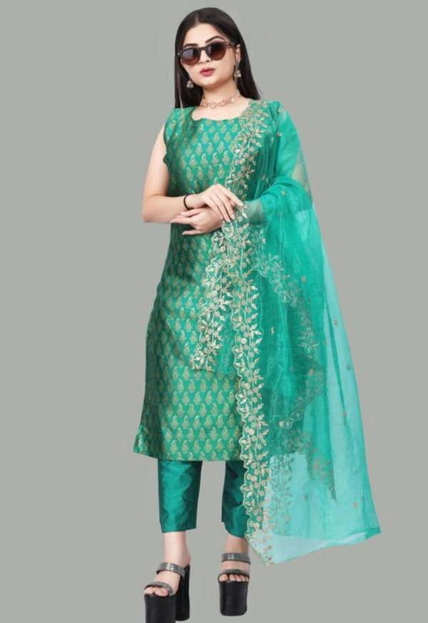 Women's Wover Design Kurta With Pant And Dupatta Set - Pelorous, M