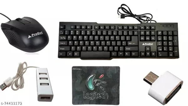 Prodot 5 In 1 Combo Set With Keyboard, Mouse, Usb Hub, Mouse Pad, Otg