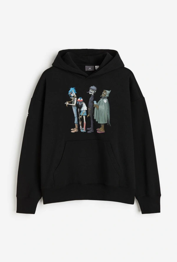 H&M Oversized Fit Printed Hoodie - Black, S