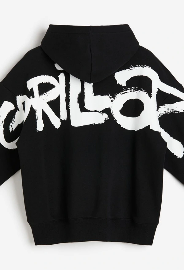 H&M Oversized Fit Printed Hoodie - Black, M