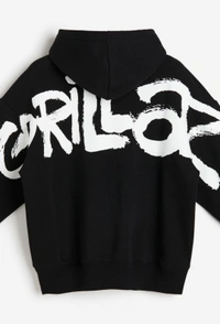 H&M Oversized Fit Printed Hoodie - Black, XL
