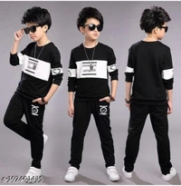 Full Sleeve Black Boys Clothing Set  - Black, 13-14 Years