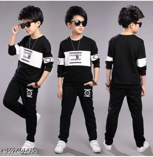 Full Sleeve Black Boys Clothing Set  - Black, 13-14 Years