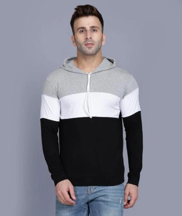 Men's Hoodie Grey Wight And Black Clour - Black, L