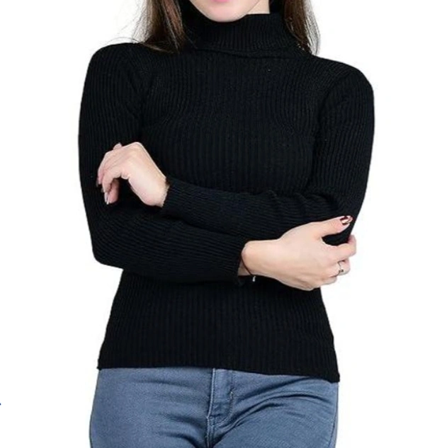 Womens Winter Wear Long Neck Sweaters - Black, M