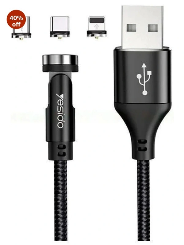 KMH Yesido Rotating Magnetic 3in1 Cable|Fast Charging Cable,Black