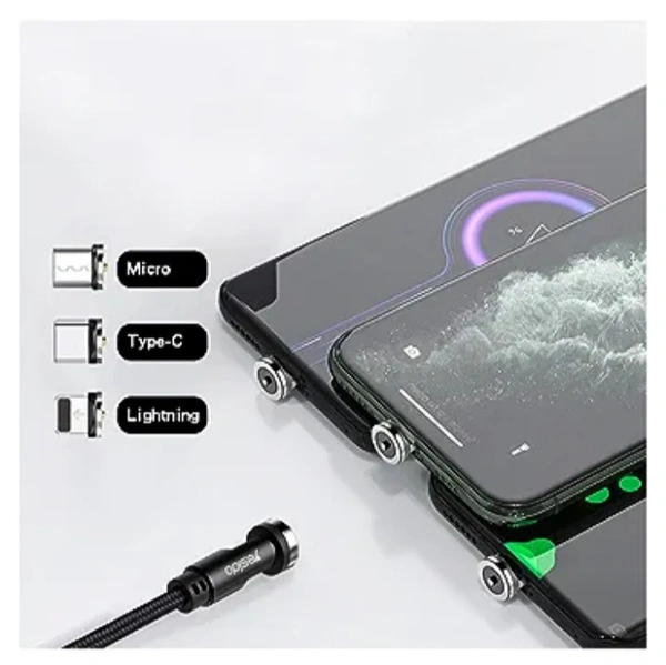 KMH Yesido Rotating Magnetic 3in1 Cable|Fast Charging Cable,Black