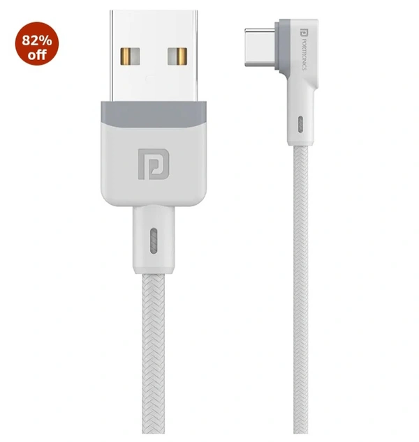 Portronics Konnect L POR-1403 Fast Charging 3A Type-C Cable 1.2 Meter with Charge & Sync Function for All Type-C Devices (White) - White