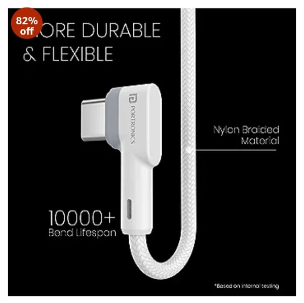 Portronics Konnect L POR-1403 Fast Charging 3A Type-C Cable 1.2 Meter with Charge & Sync Function for All Type-C Devices (White) - White