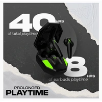 Wings X Fire Wireless Gaming in Ear Earbuds,TWS Headphones with RGB Lights case, 40ms Low Latency, Bluetooth 5.3, 40 Hours Playtime, ENC, 8mm Speaker Size (Black TWS) - Black and Green