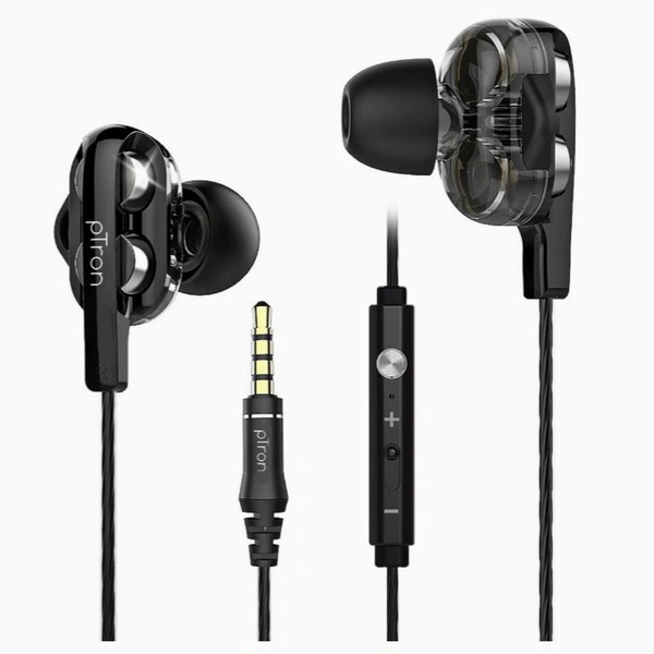 PTron Boom Ultima V2 Dual Driver, in Ear Gaming Wired Earphones with Mic, Volume Control, Passive Noise Cancelling Boom 3 with 3.5mm Audio Jack & 1.2M Tangle-Free Cable (Black)