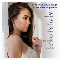 PTron Boom Ultima V2 Dual Driver, in Ear Gaming Wired Earphones with Mic, Volume Control, Passive Noise Cancelling Boom 3 with 3.5mm Audio Jack & 1.2M Tangle-Free Cable (Black)