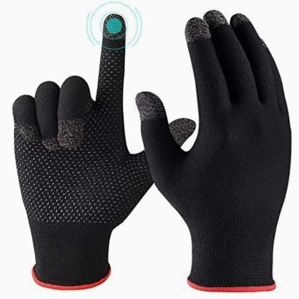 We Terio WaTerio Full Hand Pubg Glove Anti-Sweat & Breathable Glove Sleeve Touchscreen Gloves for All Mobile Gaming (1 Pair- Black)