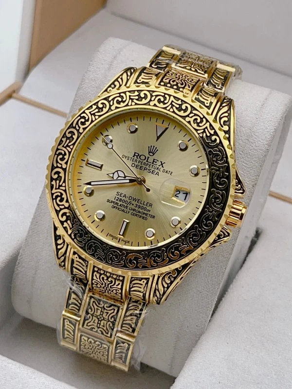 Rolex Floral Patterned Watch for men - gold