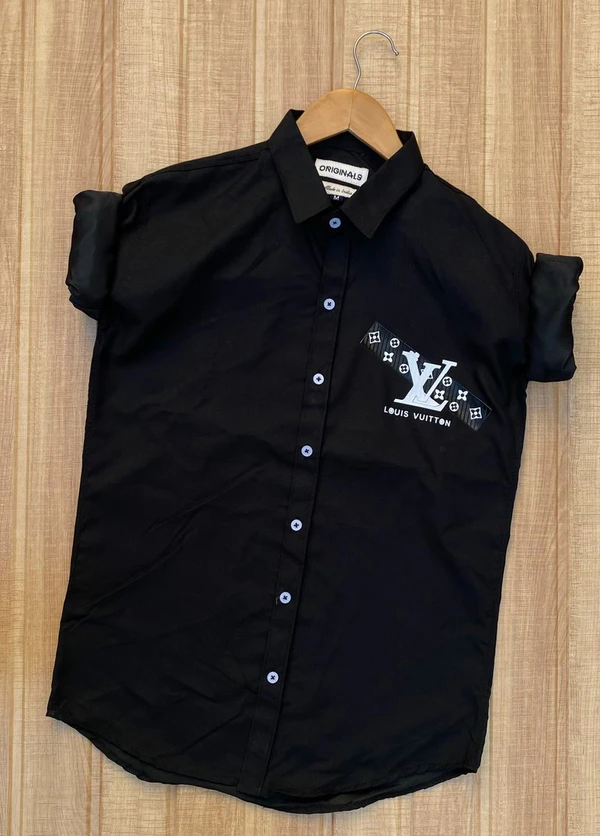 LUIS VUITTON L V Stylish Cotton Satin Fabric Full Sleeve Shirt - Black, M