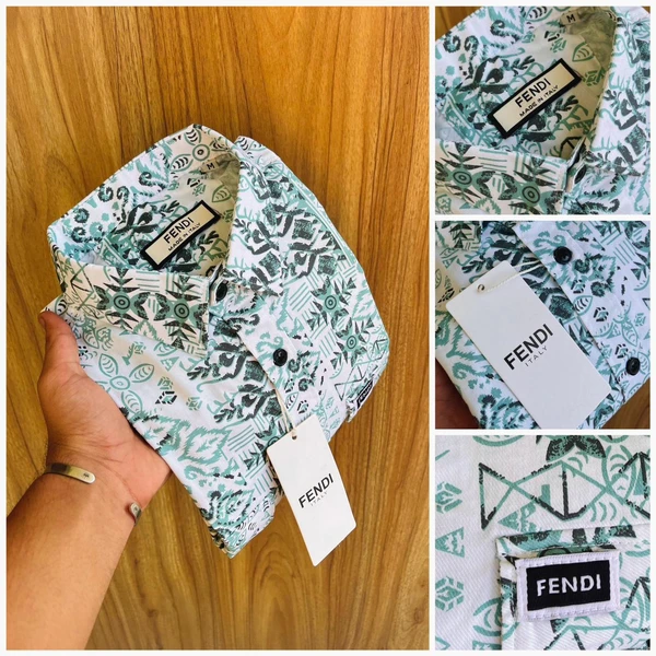 Fendi Italy Fendi Cotton Lycra Printed Double Pocket Shirt - Puerto Rico, XL