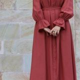Waist Pleated Turkish Gown - Falu Red, S