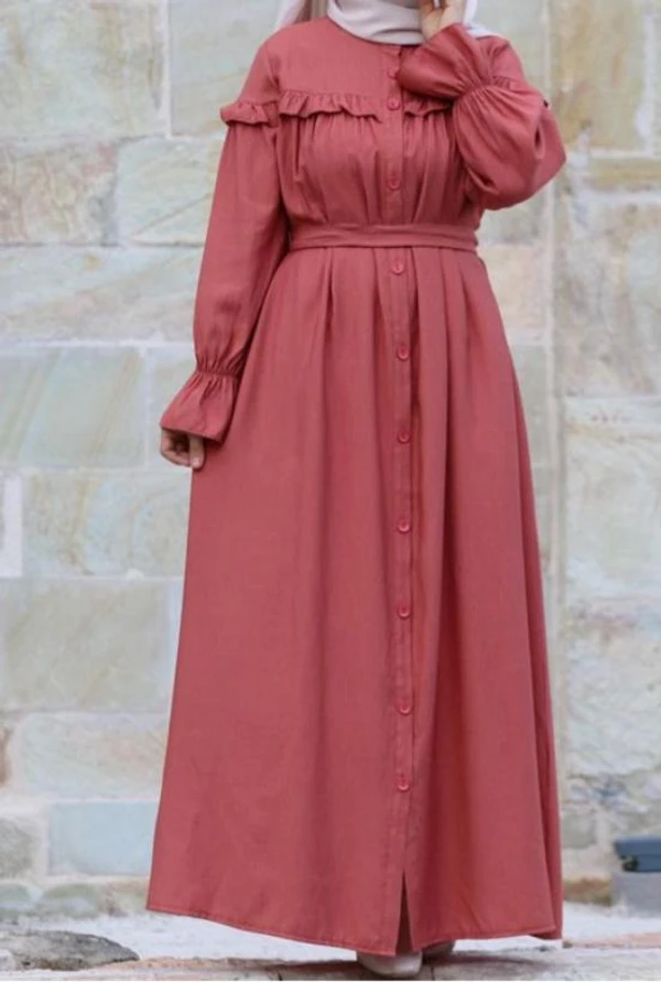 Waist Pleated Turkish Gown - Falu Red, XL