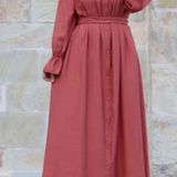 Waist Pleated Turkish Gown - Falu Red, XXL