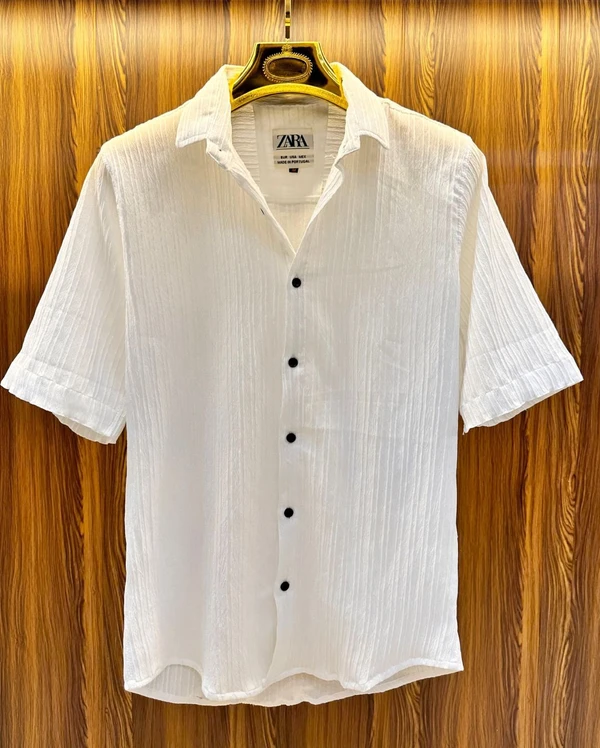 Striped Textured Weaved Shirt - White, M