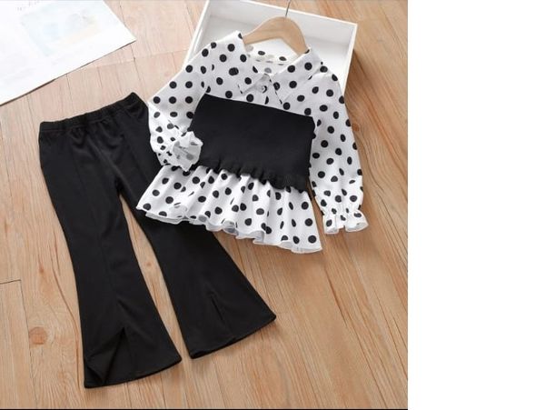 Super stylish polka dots skirt  with  bell bottom pant - 7 yrs