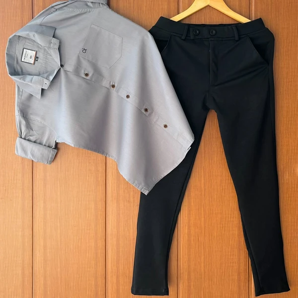 Calvin Klein,lycra Calvin Klein Zara Cotton Shirt +Lycra Pant - Gray, L40/32