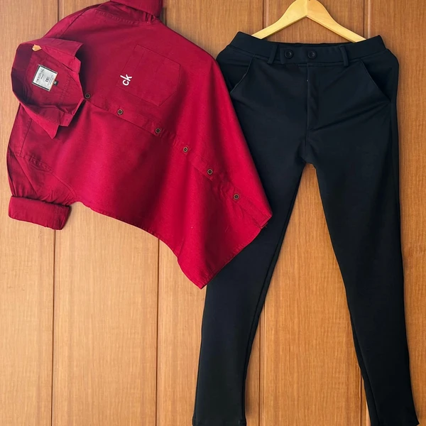 Calvin Klein,lycra Calvin Klein Zara Cotton Shirt +Lycra Pant - Red, Xxl42/34