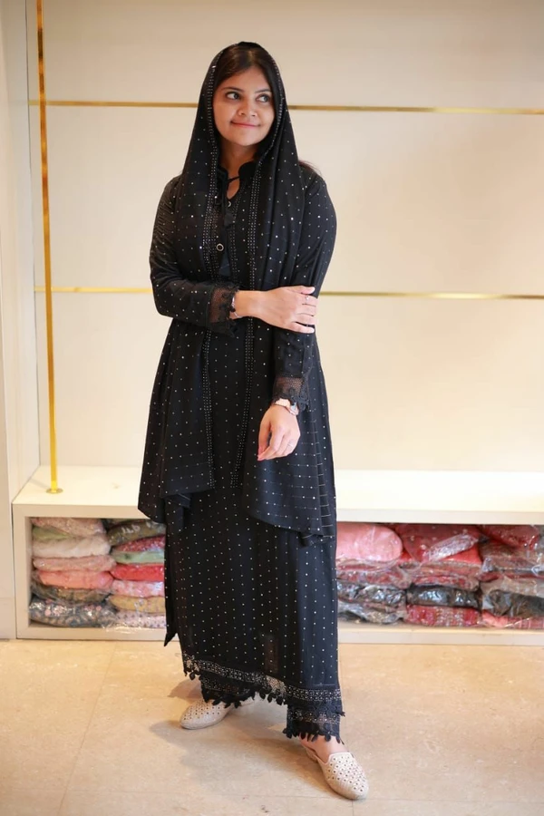 New Stylish Wrinckle Reyon Salwar Set - Black, 3xl