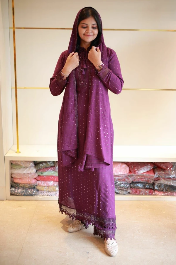 New Stylish Wrinckle Reyon Salwar Set - Purple, Xxl