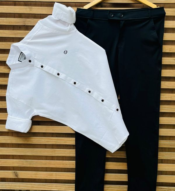 Zara,Lycra Zara Cotton Shirt+Lycra Pant High Quality Combo - White, M38/30