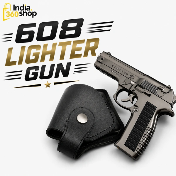 Metallic Gun/Pistol Shape Barrel Pull Back System & Holster Pocket Lighter Pocket Lighter | 608 Gun Lighter With Cover Pocket Lighter (Silver)