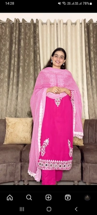Real Mirror Work Georgette Suit - Rose, Xl